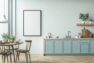 Poster Mockup in Kitchen Interior with White Wall created with Generative AI