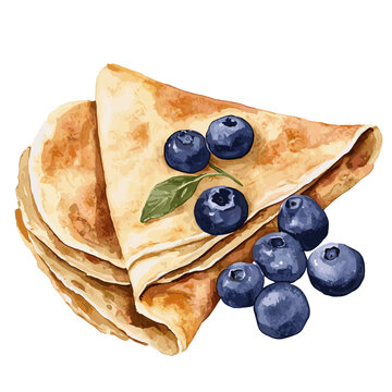 watercolor pancakes with blueberries clip art preview