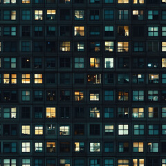 Obraz premium seamless glass facade building night texture tile modern skyscraper urban city cloud light dark windows for surface mapping architecture game design 2d flat 