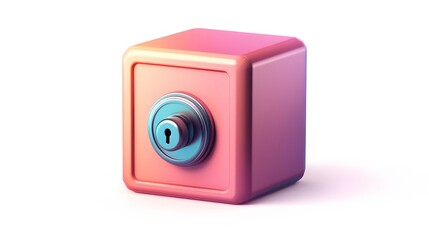 
cartoon 3d icon of safe with lock. 3d illustration for finance and banking on white background. simple 3d rendering of safe on platform, white background