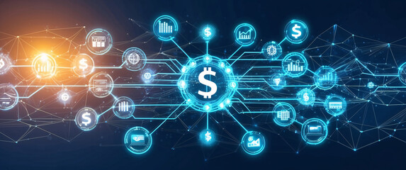 Global network concept with digital map and glowing blue lines