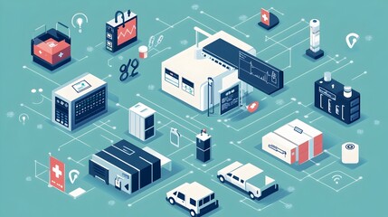 Obraz premium graphic showcasing the use of IoT based systems and technologies to efficiently manage hospital inventory supplies and logistics The image depicts the automation data analytics