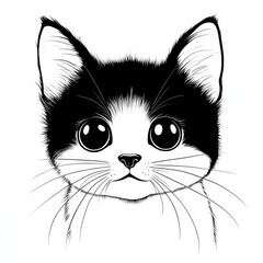 Delightful simple cat coloring page designed for toddlers, featuring an adorable feline with big eyes and fluffy fur, perfect for creative playtime activities at home