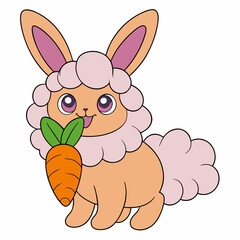 Long-Eared Bunny Holding Carrot Vector Art