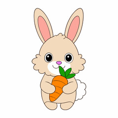 Long-Eared Bunny Holding Carrot Vector Art