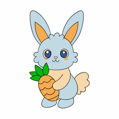 Long-Eared Bunny Holding Carrot Vector Art