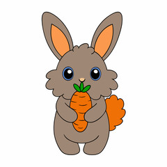 Long-Eared Bunny Holding Carrot Vector Art