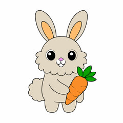 Long-Eared Bunny Holding Carrot Vector Art