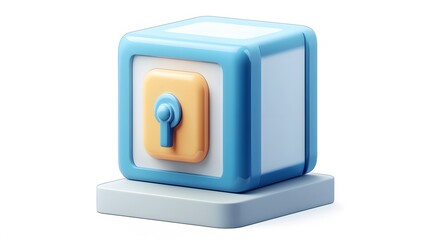 
cartoon 3d icon of safe with lock. 3d illustration for finance and banking on white background. simple 3d rendering of safe on platform, white background