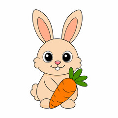 Long-Eared Bunny Holding Carrot Vector Art