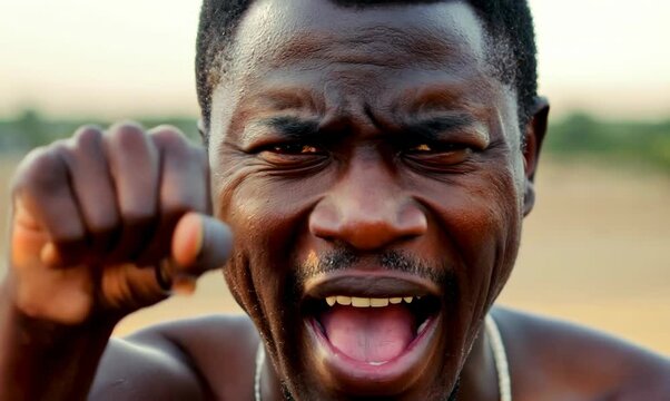 Gambian Man Expressing Anger with Middle Finger Gesture