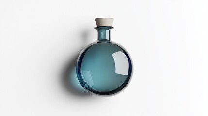 Obraz premium A round glass bottle with a blue tint and a cork stopper, designed for liquids.