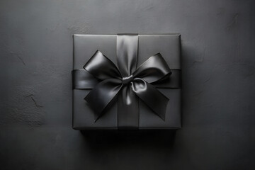 A stylish black gift box adorned with a beautiful ribbon and bow