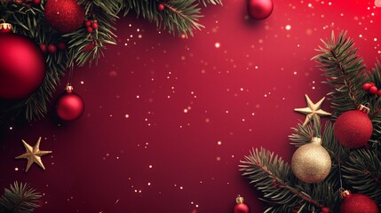 Festive christmas background featuring sparkling lights, ornaments, and fir tree branches, creating a warm and inviting holiday atmosphere. Backdrop with copy space