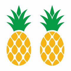 Minimalist Pineapple Fruit Vector Art Set of 4 on White Background