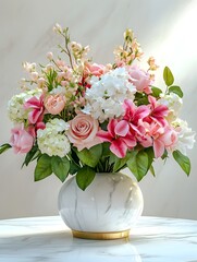 Elegant Floral Bouquet Centerpiece Arrangement on Glossy Marble Tabletop