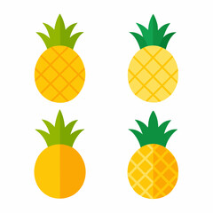 Minimalist Pineapple Fruit Vector Art Set of 4 on White Background