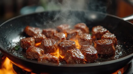 Fototapeta premium cooking with beef tallow, beef tallow melting in a pan, releasing a flavorful aroma, a versatile ingredient for frying and baking, enhancing dishes with rich taste