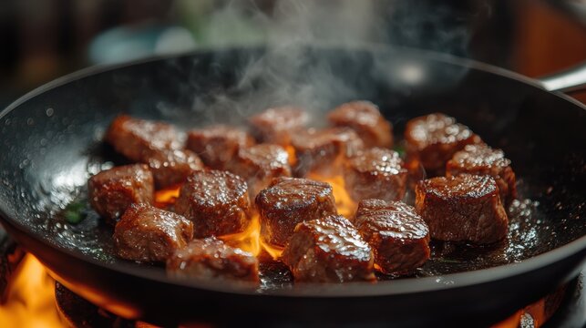 cooking with beef tallow, beef tallow melting in a pan, releasing a flavorful aroma, a versatile ingredient for frying and baking, enhancing dishes with rich taste