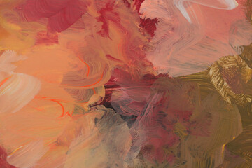 Art Oil and Acrylic brushstroke smear blot painting wall. Abstract grunge texture pink, green...