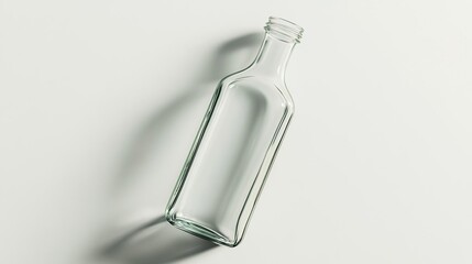 Fototapeta premium A clear glass bottle positioned on a light surface, showcasing its simple design.