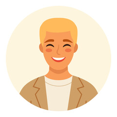 Portrait of a blond curly man. Male avatars. Vector illustration in a flat style