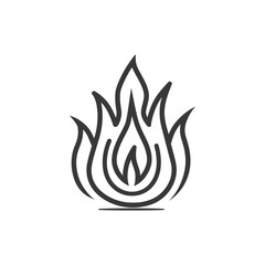 Stylized Black and White Line Drawing of a Flame