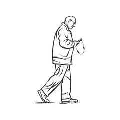 Sketch of a Man Walking and Using His Phone