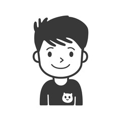 Obraz premium Smiling cartoon boy wearing a black t shirt with a cat icon