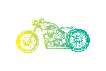 Classic vintage motorcycle. Original vector illustration in vintage style isolated on white background. T-shirt design.