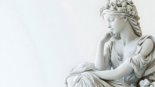 Ornate Ceramic Statuette of Mythical Forest Nymph on Minimalist White Background