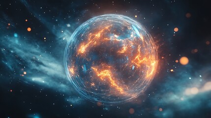 Glowing Orb with Networked Connections in Cosmic Space