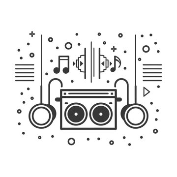 recommend clip art: Stereo System with Headphones and Music Notes