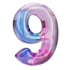pink blue crystal 9 number alphabet Realistic 3D on white background. Generative AI