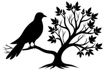  A dove bird on a tree silhouette black vector art illustration 