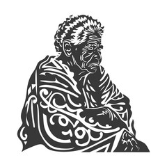 Stylized Black and White Illustration of an Elderly Person