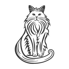 Stylized Black and White Illustration of a Sitting Cat