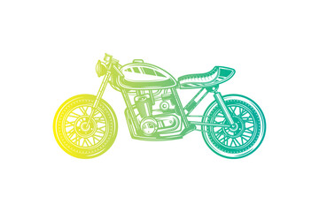 Cafe racer custom motorcycle. Original vector illustration in vintage style isolated on white background. T-shirt design.