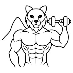 Naklejka premium Mountain Lion-Headed Bodybuilder Vector Art