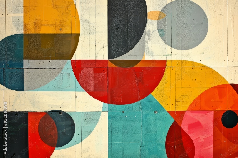 Poster retro-inspired geometric shapes and bold color combinations