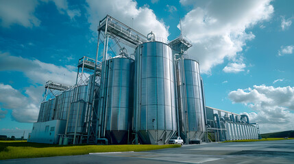 Obraz premium Large Grain Silos for Storage – Essential Infrastructure for Agriculture and Grain Management