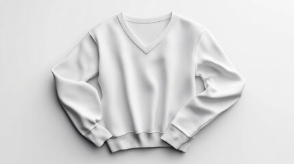 A plain white V-neck sweatshirt displayed on a neutral background.