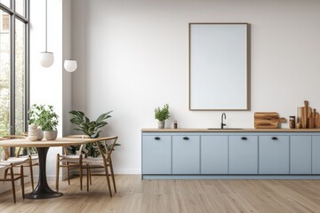 Poster Mockup in Kitchen Interior with White Wall created with Generative AI