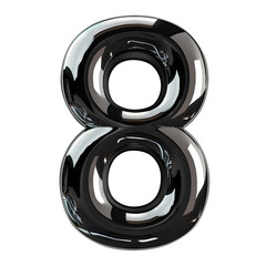black glossy 8 number alphabet Realistic 3D on white background. Generative AI