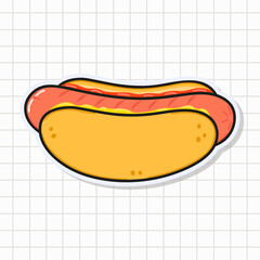 Cute funny Hot dog sticker. Vector hand drawn cartoon kawaii character illustration icon. Isolated on background. Hot dog card character concept