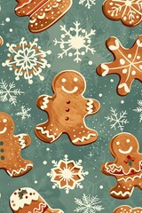 Fototapeta premium Seamless christmas pattern retro style with gingerbread cookies