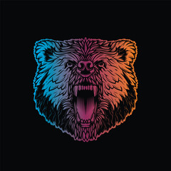 Bear head. Original vector illustration in vintage style isolated on black background. T-shirt design.