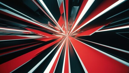 Fototapeta premium Abstract red, white, and black striped tunnel with a perspective view.