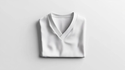 A neatly folded white v-neck shirt on a plain background, showcasing simplicity and style.