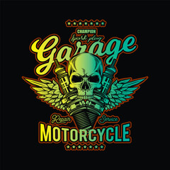 Vintage Custom Motorcycle Poster. Original vector illustration in vintage style isolated on black background. T-shirt design.